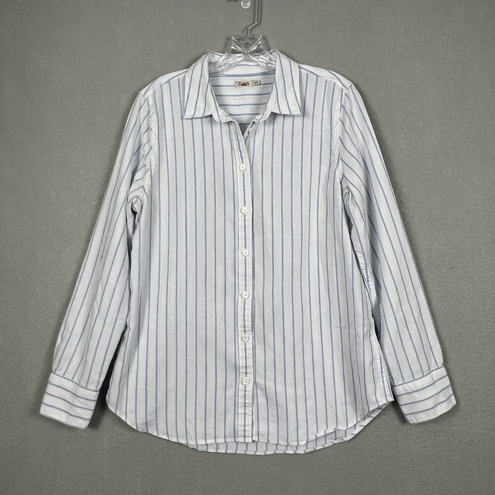 Faherty Linen Shirt Size Medium Malibu Blue In Pier Stripe Long Sleeve